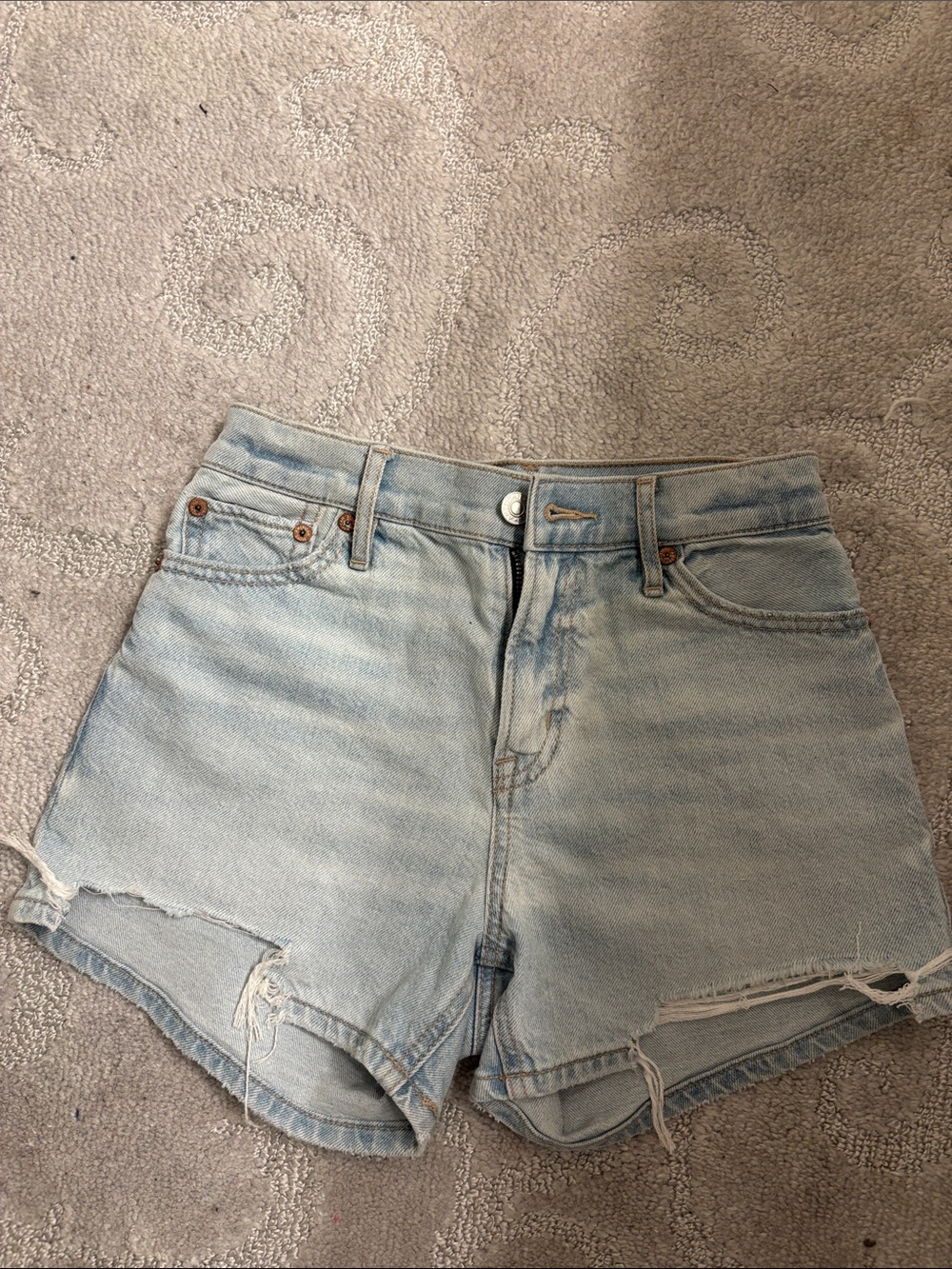 American Eagle Outfitters Light Blue Distressed High-Rise Denim Shorts